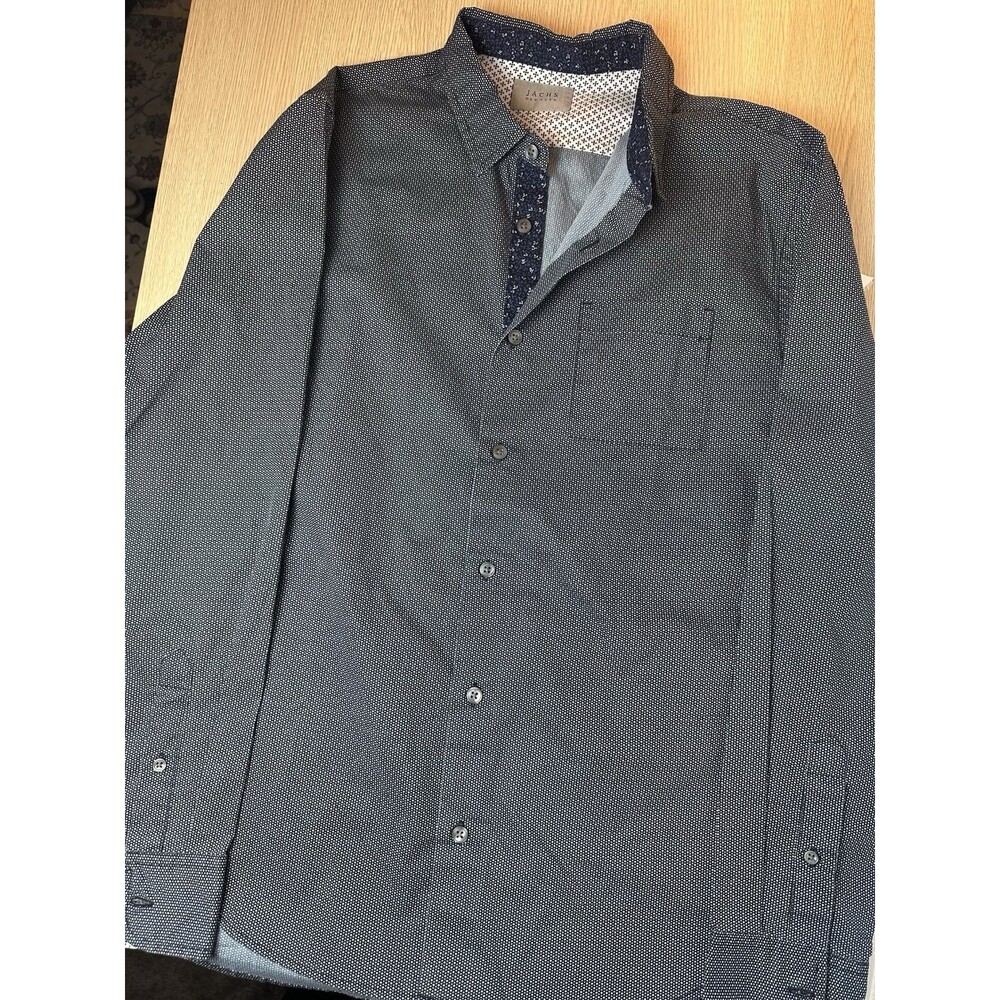Ted Baker Style Dress Shirt Men Size M Flip Cuff Button Long Sleeve Gray, Blue